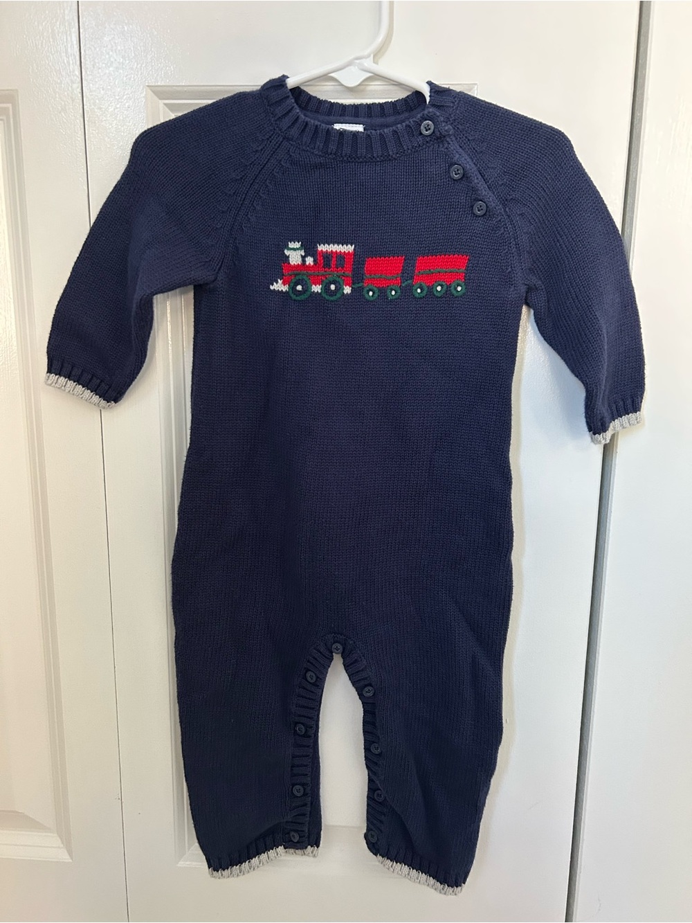 Janie and Jack knit sweater one piece navy blue with train holiday 6-12 months